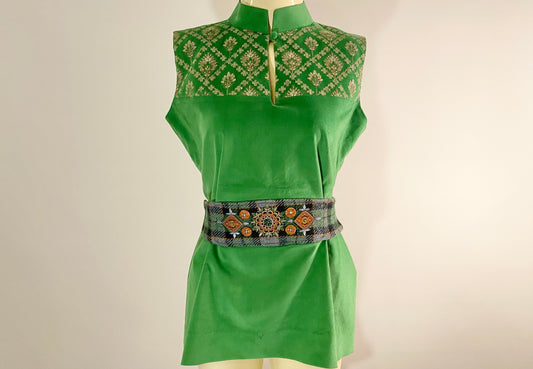 Jasmin top with Harris Tweed Belt with Hand-Embroidery-Green