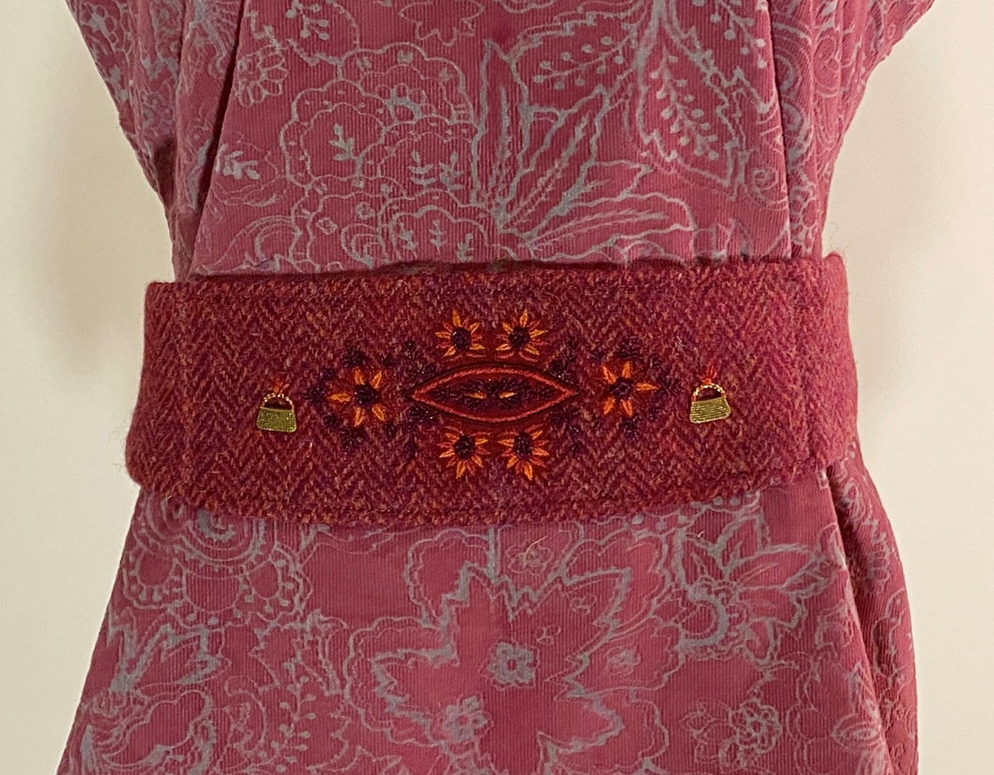 Jasmin Top with Harris Tweed belt and Hand Embroidery - Plum