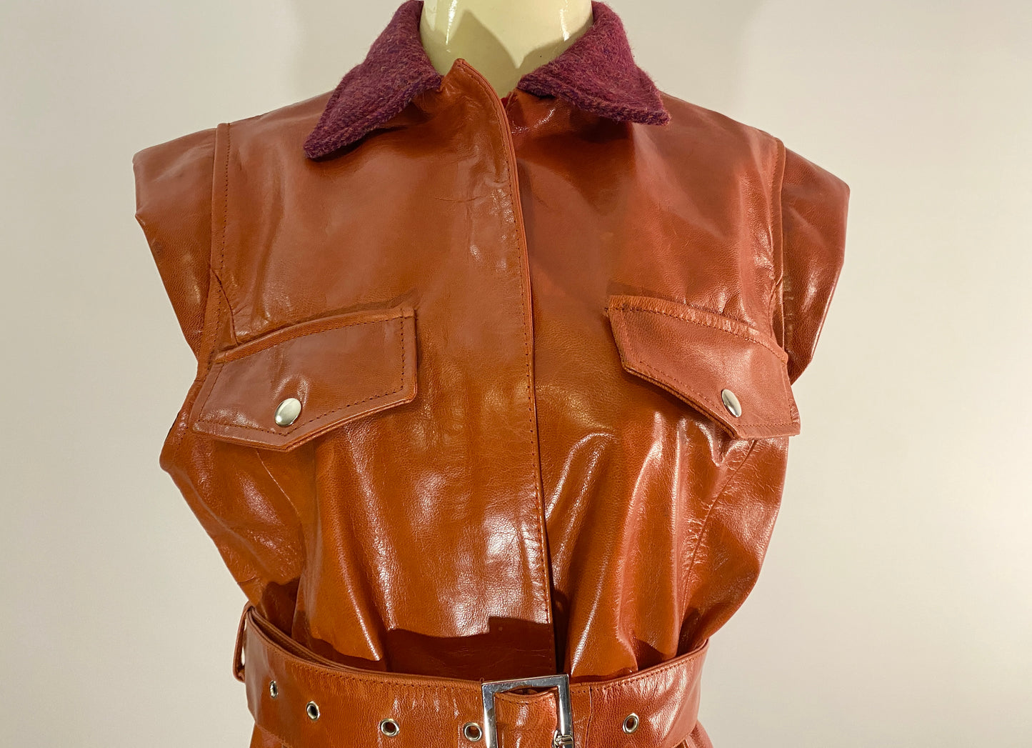 Clematis Leather Jacket with Burgundy Harris Tweed collar