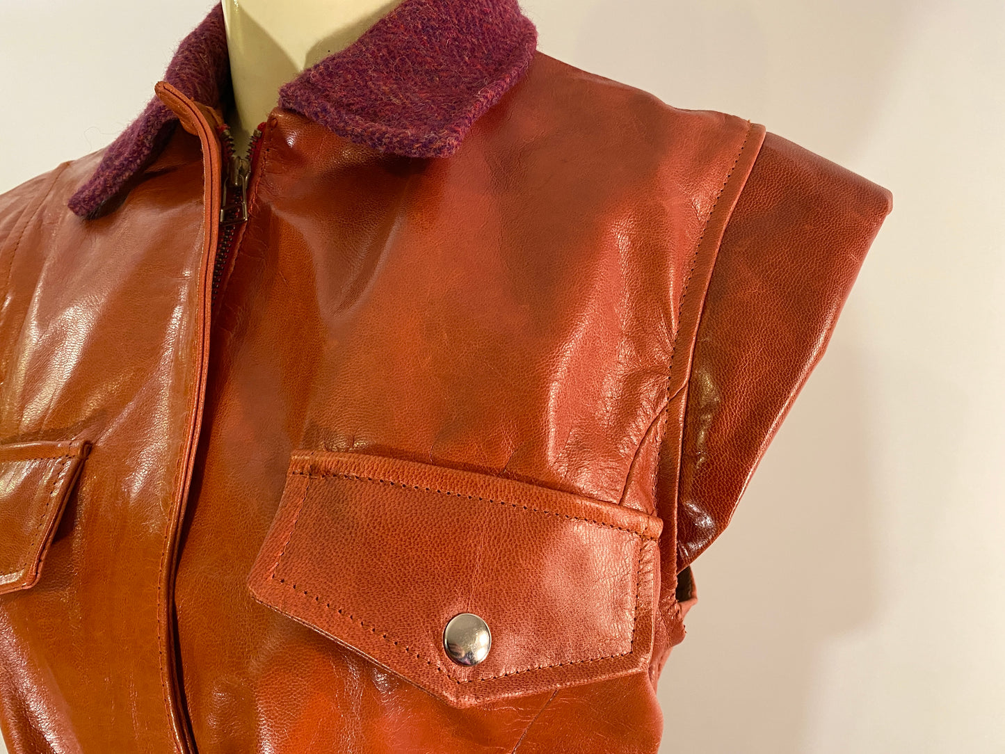 Clematis Leather Jacket with Burgundy Harris Tweed collar