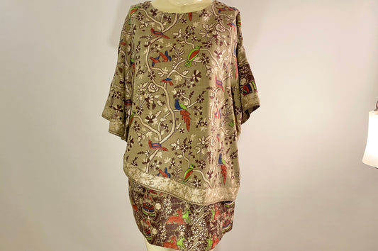 Petal Shawl Shirt with Birds of Paradise Embroidery