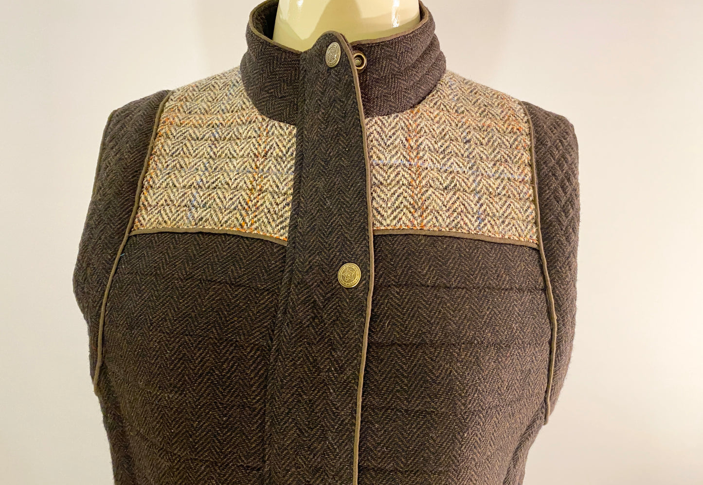 Sericea Vest with Brown Herringbone Harris Tweed