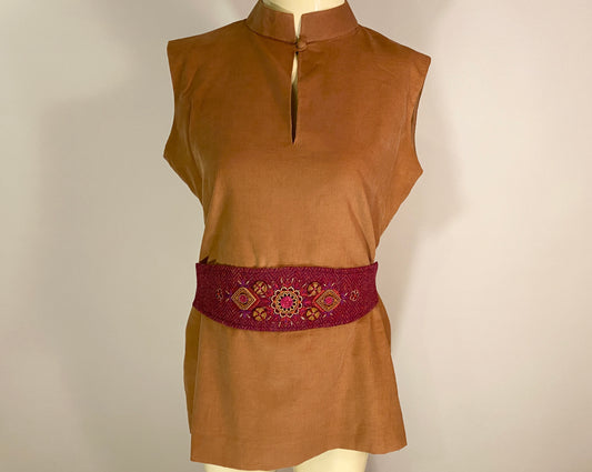 Jasmin Top with Harris Tweed belt and Hand Embroider - Tan