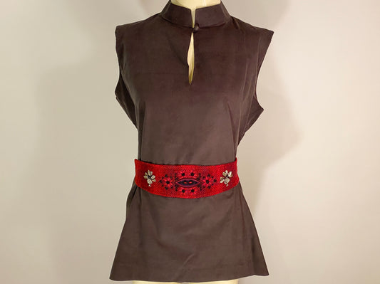 Jasmin Top with Harris Tweed belt and Hand Embroidery - Black