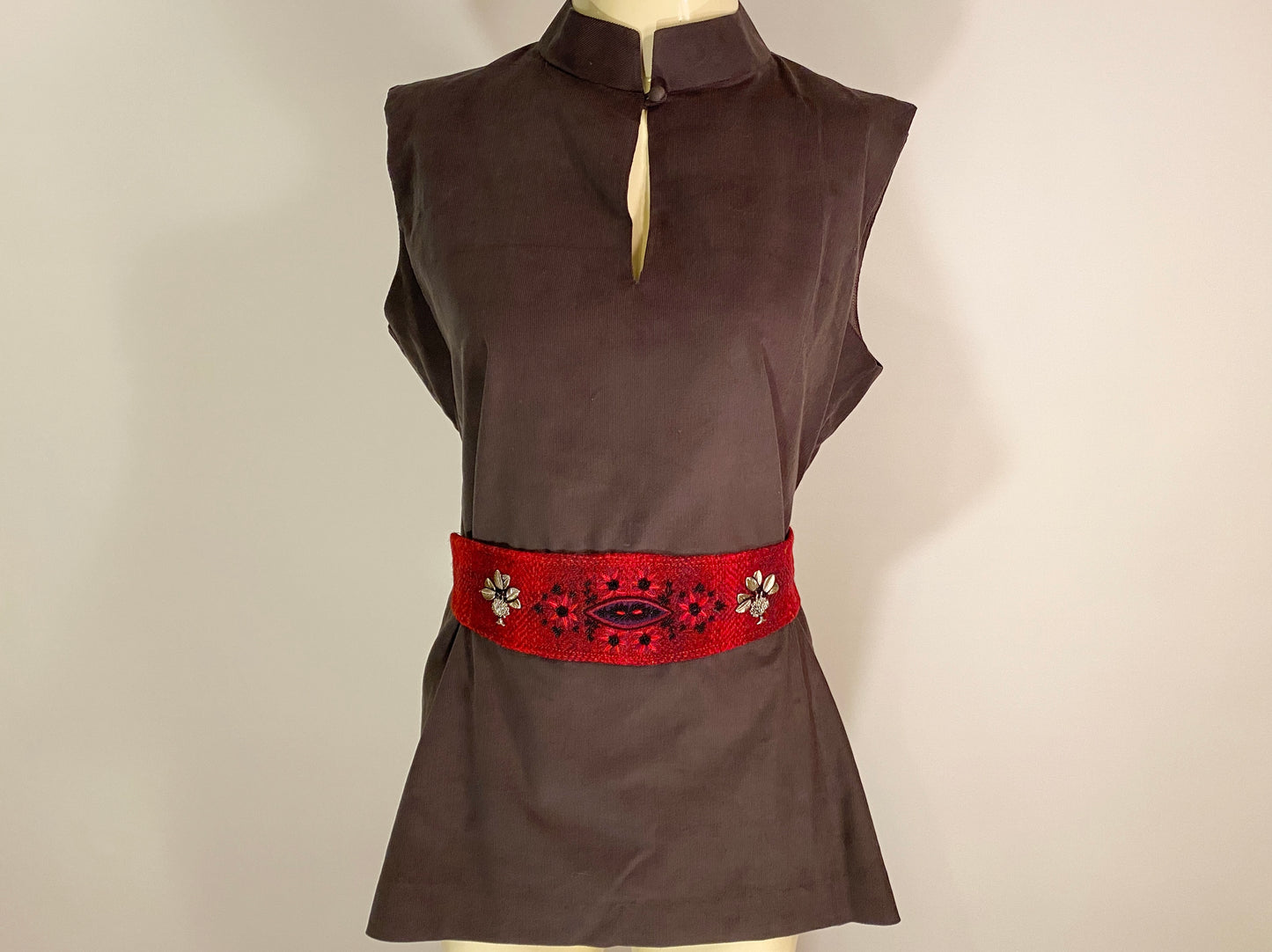 Jasmin Top with Harris Tweed belt and Hand Embroidery - Black