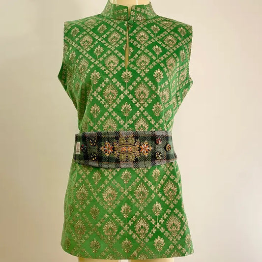 Jasmin Top with Harris Tweed belt and Hand Embroid - Green